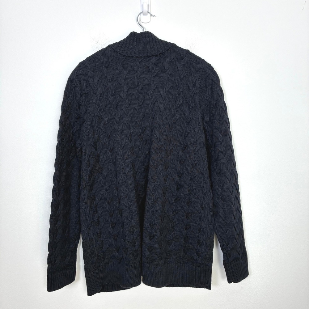 Lands' End Drifter Cable Knit Full Zip Mock Neck Sweater Men's L Fisherman 90s - Picture 7 of 9